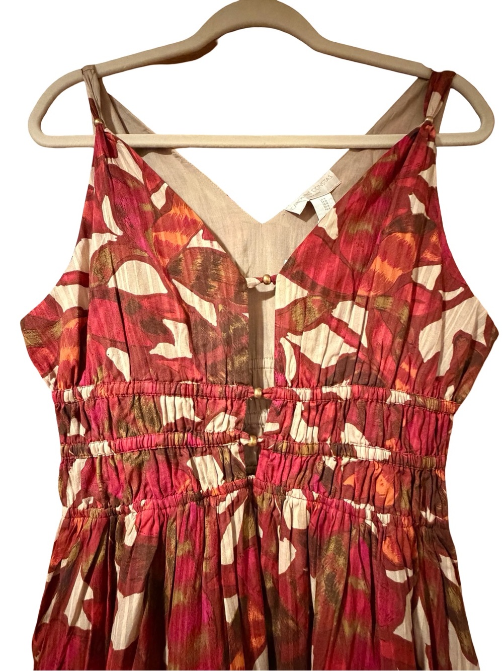 Caroline Constas Floral Botanical Beaded Smocked Maxi Dress Burgundy Cream NWT - Picture 4 of 7
